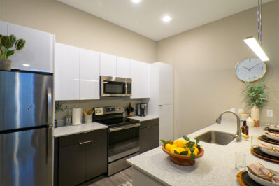 Furnished kitchen with stainless steel appliances