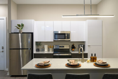 Furnished kitchen with stainless steel appliances