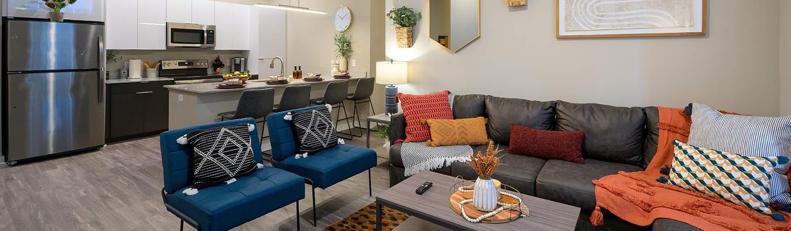 Furnished apartment featuring an open floor plan